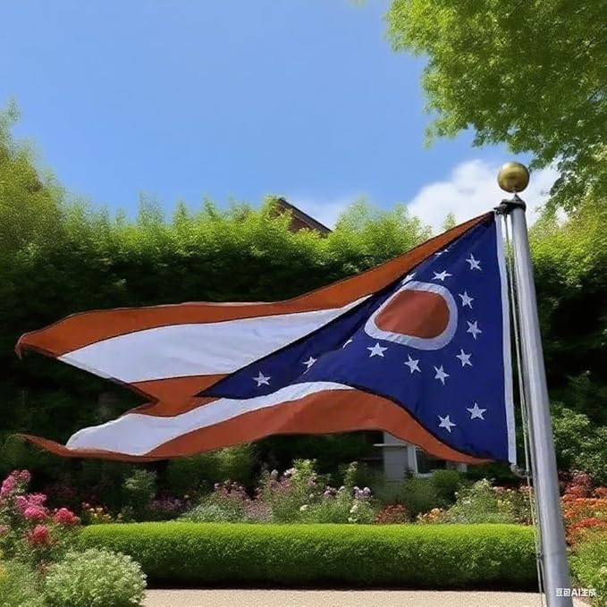 Ohio State Flag 3x5 Ft, Deluxe Embroidered Heavy Duty Polyester Durable OH Outside Flag, Indoor/Outdoor with Sewn Stripes and Brass Grommets