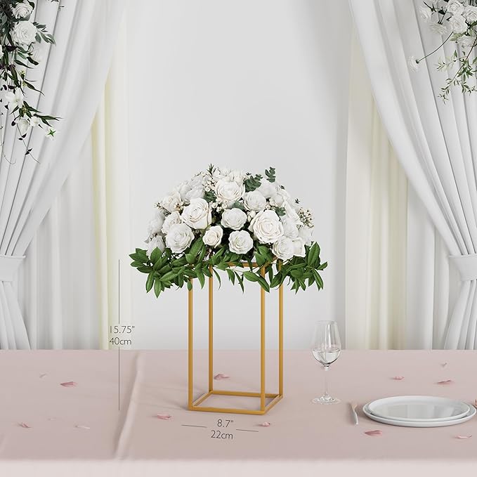 TEKXYZ 2 Pcs 15.75 Inch Tall Metal Flower Stand, Gold Centerpieces For Wedding, Event Party Props, Patio Decor