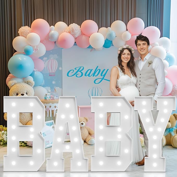 imprsv Baby Shower Decorations for Girl Boy Marquee Letters 4 Feet Tall Large Light Up Letter for Gender Reveal Party Decor