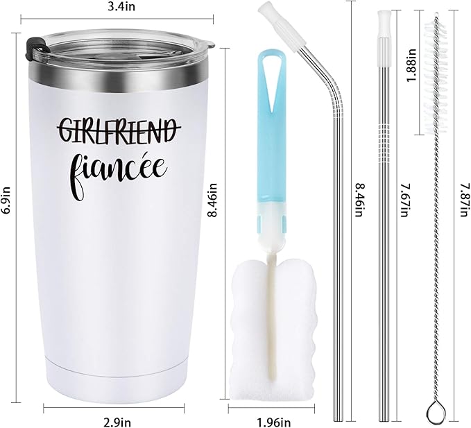 Engagement Gifts for Couples, Boyfriend and Girlfriend Travel Tumbler Set, Engaged Anniversary Ideas for Couples Fiance Fiancee Her Him Women Friend, 20oz Stainless Steel Insulated Tumbler with Lid