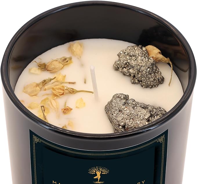 Power Aromatherapy Candle – Jasmine & Mint Scent with Pyrite Crystals – Hand-Poured Soy Candle for Confidence, Courage & Energy Alignment by Manifest Apothecary- Green (Power)