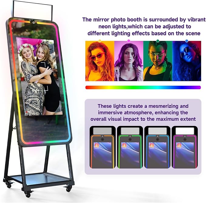HARZHI Portable Photo Booth Compatible with Ipad, Photo Booth Shell Stand Stand Provide Chacktok Photo Booth Software for Party and Wedding, Free Custom Logo, Flight Case (Magic Mirror)