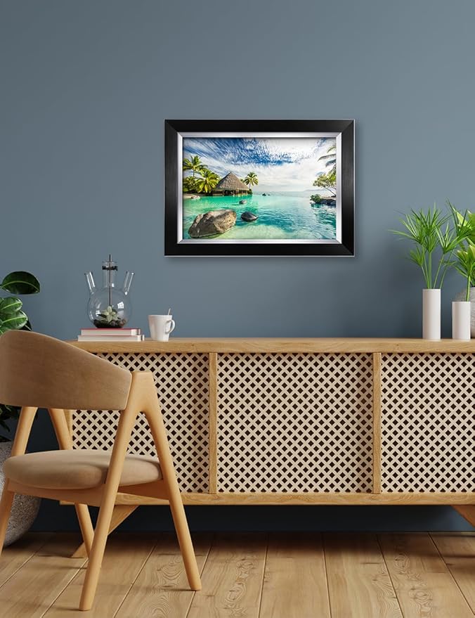 IPIC - "Tropical Memories Personalized Framed Wall Art, Custom Beach Canvas Print with Name and Date on Rock, A Personalized Gift for Couple, Wedding, or Anniversary, Coastal Home Decor