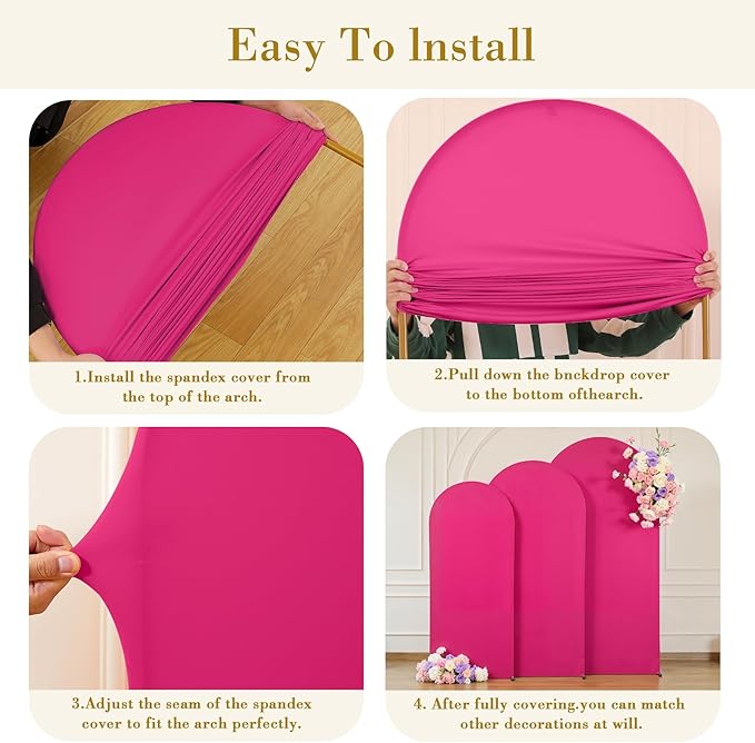 Hot Pink Arch Cover 3 Set - 4FT, 5FT, 6FT Arch Backdrop Cover Spandex Fitted Wedding Arch Stand Covers for Baby Shower Girls Birthday Party Wedding Bridal Shower Banquet Photo Background Decorations