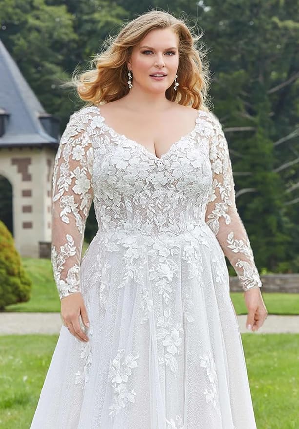 Plus Size Wedding Dresses for Bride Long Sleeve Wedding Bridal Gowns with Lace Appliques Off Shoulder Bride Dress