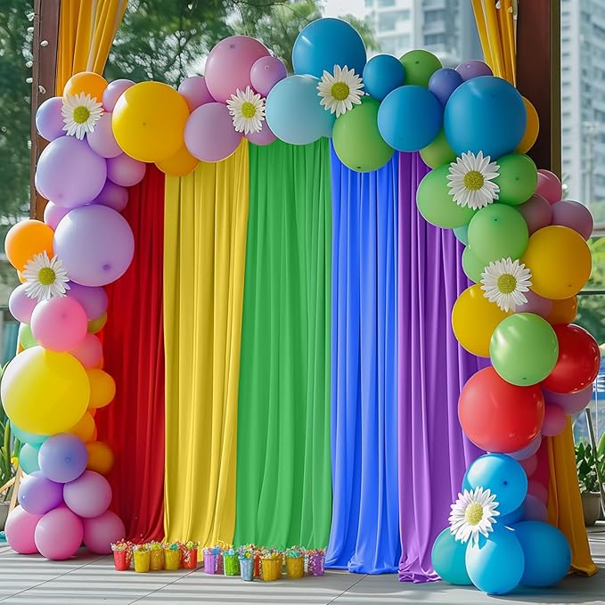 Rainbow Backdrop Curtain – 10x10ft Photography Background, Wrinkle-Free Polyester Fabric Colorful – Perfect Photo Backdrop for Birthday, Wedding, Baby Shower, Kids' Room Decoration