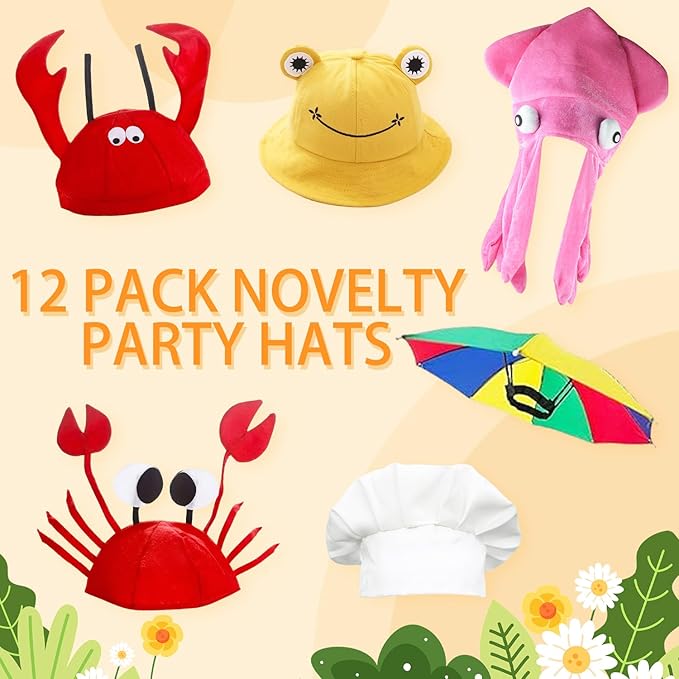 24 Funny Hats and Glasses For Photo Booth Props, 12 Assorted Crazy Party Hats, 12 Funny Party Sunglasses, Novelty Hat, Dress Up Costume Hat Accessories, Silly Hats & Novelty Glasses for Adults
