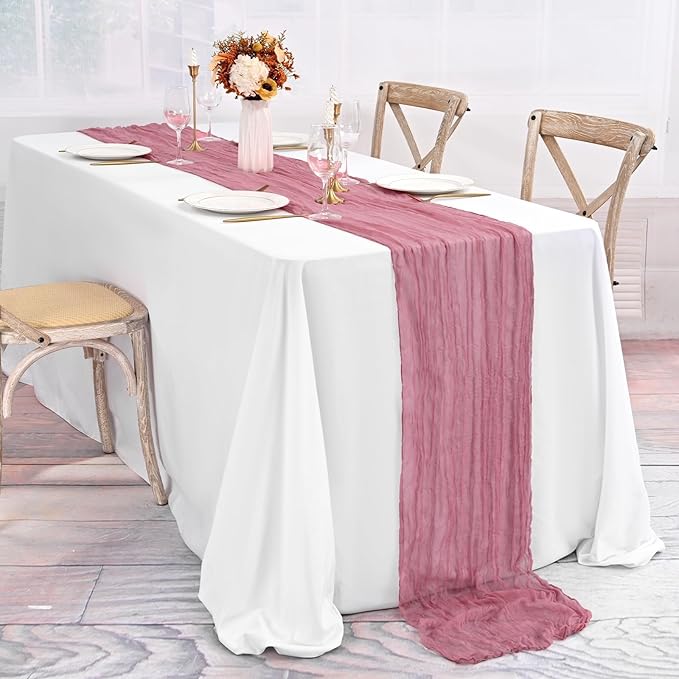 20 Pack Dusty Rose Table Runner 10Ft Cheesecloth Table Runner Boho Gauze Cheese Cloth Table Runners Romantic Long Sheer Fabric Table Runners for Wedding Party Bridal Shower