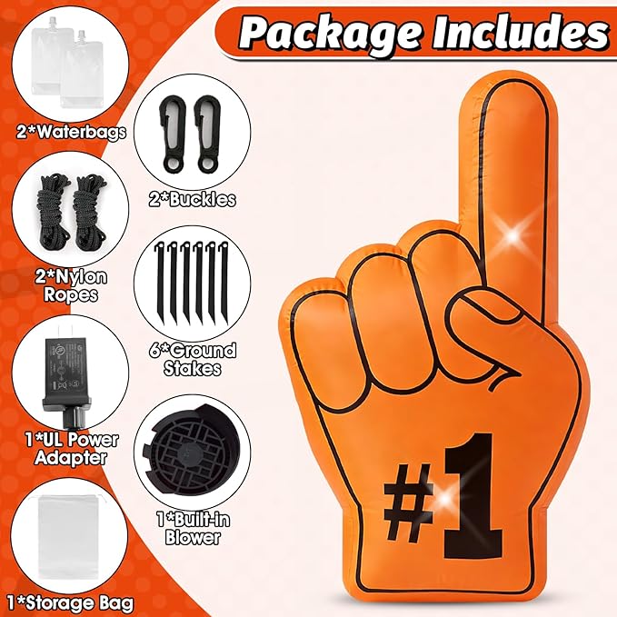 4.6FT Inflatable Number One Finger Outdoor Decorations Basketball Cheering Inflatables Built-in 2 LED Lights Blow up Spirit Finger for Basketball Sport Fans Game Day Birthday Party Yard Lawn Decor