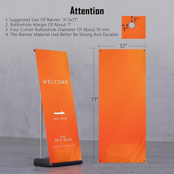 Outdoor Windproof Heavy Duty Water-Injection Banner Stand,Vertical Sign Holder,Standing Up Poster Stand For Tradeshow,Store Business advertising Wedding Restaurant,Conferences 32x71inch(Stand Only )