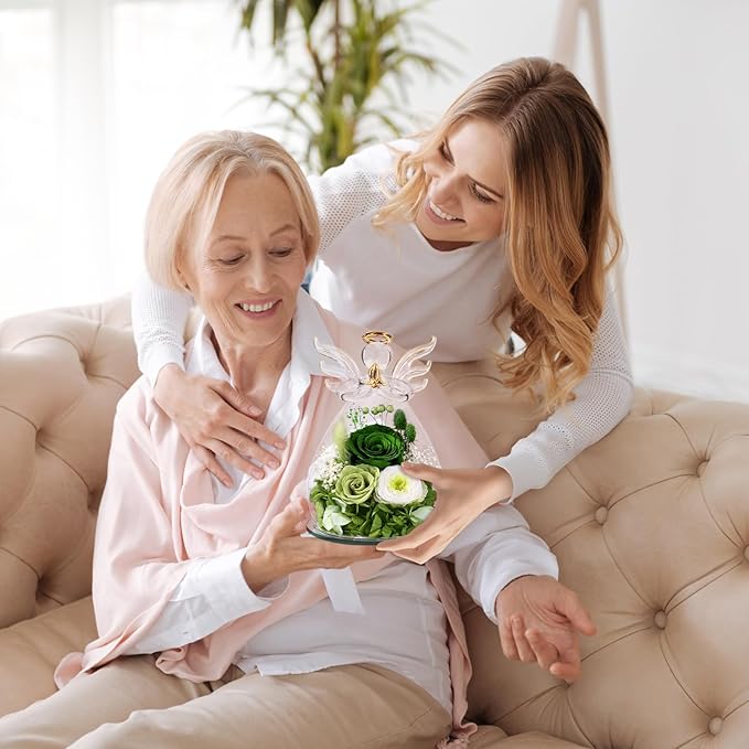 Birthday Gifts for Women Mom Preserved Roses in Glass Angel Figurines Fresh Flowers for Delivery Forever Flowers Eternal Rose Valentines Day for Grandma Sister Wife Her Daughter