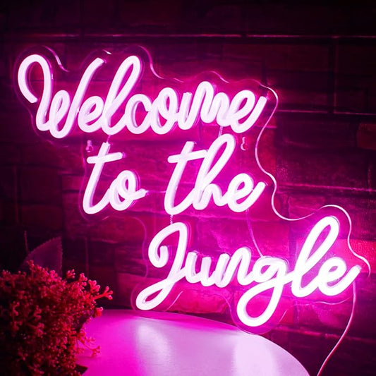 Welcome to the Jungle Neon Sign Pink Led Word Neon Light Signs for Wall Decor Usb Letter Light Up Sign for Bedroom Nursery Kids Room Garden Home Wedding Birthday Party Decorations Gifts