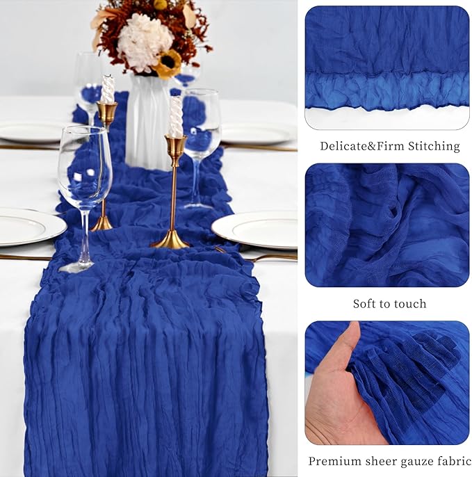 20 Pack Royal Blue Table Runners 10Ft Cheesecloth Table Runner Boho Gauze Cheese Cloth Table Runner Romantic Long Sheer Fabric Table Runners for Wedding Party Bridal Shower