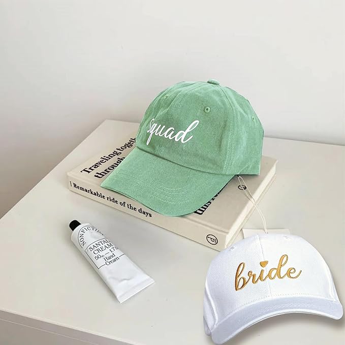 PartyGifts&beyond 6Packs Bachelorette Hat Bridesmaid Hat Bachelorette Party Favors Embroidered Bride Squad Baseball Cap