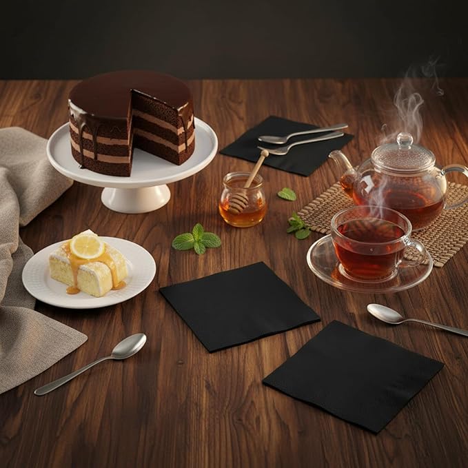 Henoyso 600 Pack 3 Ply Black Cocktail Napkins Bulk 9.8'' x 9.8'' Disposable Dinner Beverage Paper Napkins for Wedding Bar Party Birthday Cocktail Holiday Elegant Restaurant Event