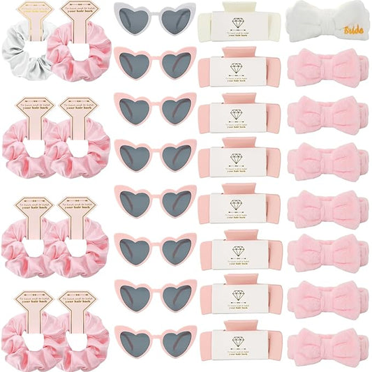 Bridesmaid Scrunchies Proposal Hair claws clips Set of 12 Bridal Shower heart sunglasses Gifts for Wedding Bachelorette Party Favors (32pcs White&Pink)