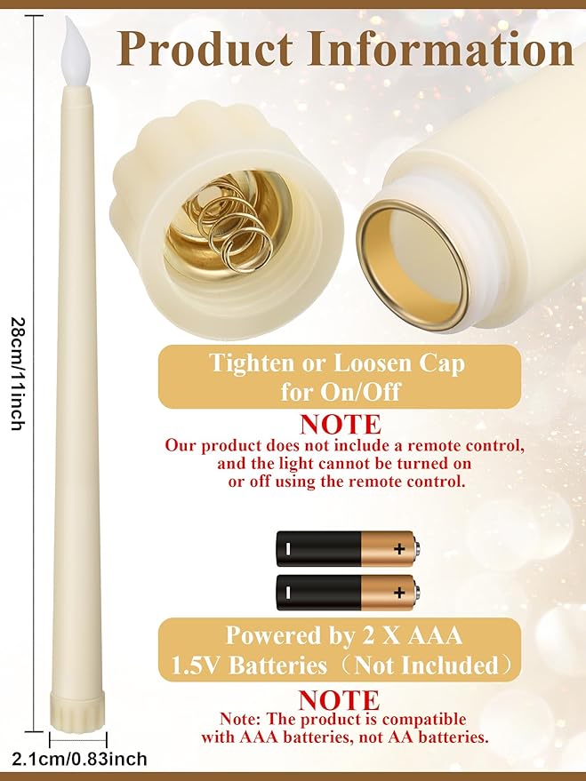 Retisee 50 Pcs 11 Inch Flameless Taper Candles LED Candles Bulk Battery Operated Taper Candle Flickering LED Candlesticks for Valentines Birthday Wedding Party Decor (Classic Style,Ivory)