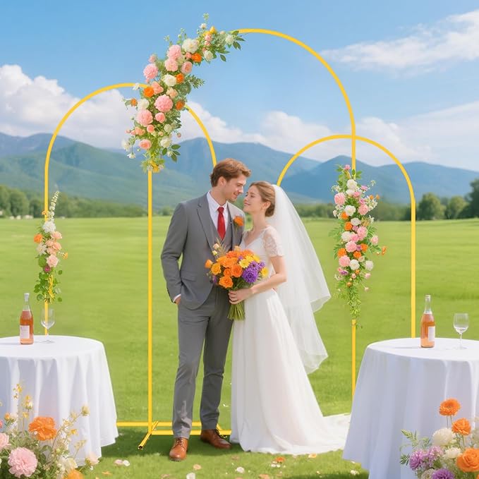 Metal Arch Stand and Cover Set 7.2FT, 6.6FT, 6FT Balloon Wedding Arch Frame with Black Spandex Wedding Arches Cover Set of 3 Chiara Backdrop Stand for Parties Birthday Baby Shower Decor