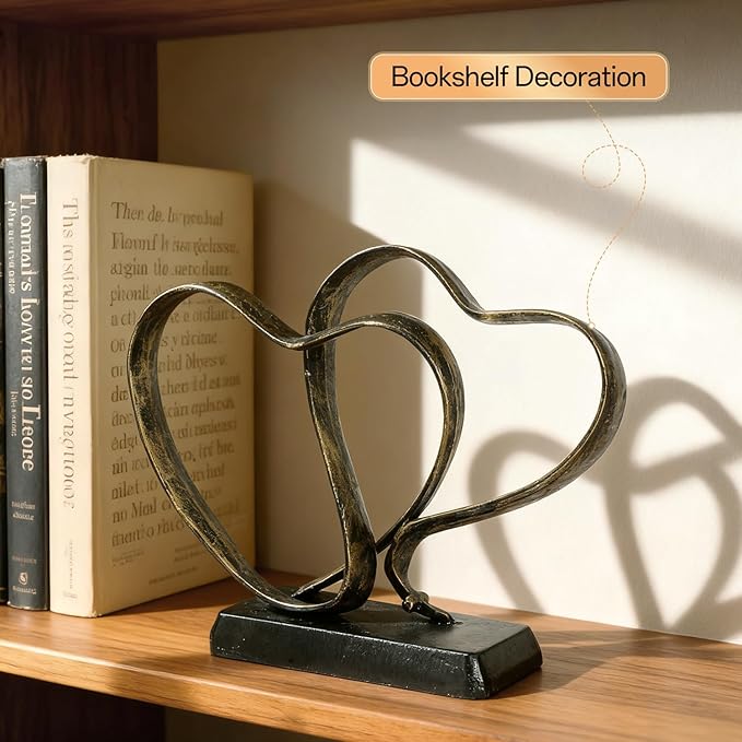 Anniversary Wedding Gifts for Couple - Two Hearts and Cross Iron Sculpture, 1st to 50th for Her and Him,Decorative Hearts Statue Includes Present Box and Poem Card
