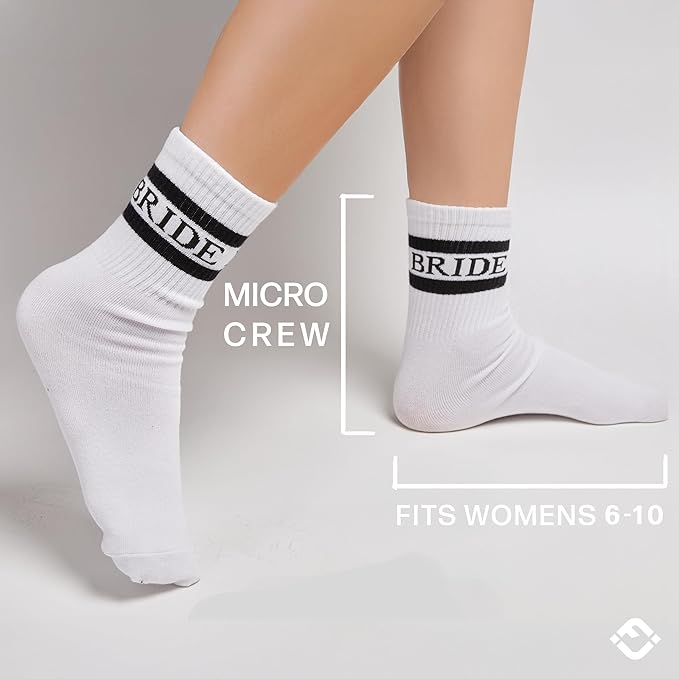 Funky Junque Bride & Squad Striped Crew Socks - 100% Cotton Bridal Socks | Bachelorette Gifts & Party Accessories