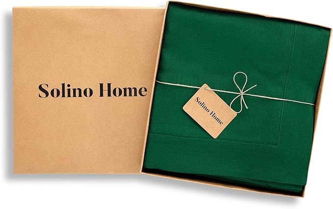 Solino Home Linen Tablecloth 60 x 144 Inch - 100% Pure Linen Christmas Green Table Cloth for Rectangle Tables - Fete, Machine Washable Tablecloth for St Patricks Day