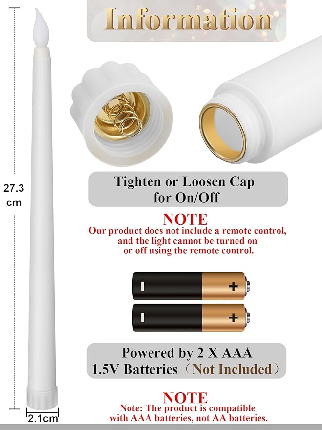 Retisee 50 Pcs 11 Inch Flameless Taper Candles LED Candles Bulk Battery Operated Taper Candle Flickering LED Candlesticks for Valentines Birthday Wedding Party Decor (Classic Style,White)