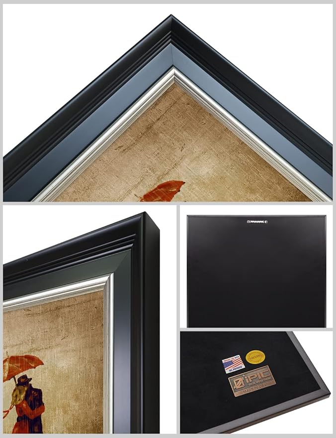 IPIC - Our First Kiss Personalized Framed Wall Art with Names and Date on, Giclee Prints with Solid Wood Frame, Customized Gift and Memorial Gifts for Wedding Anniversary.