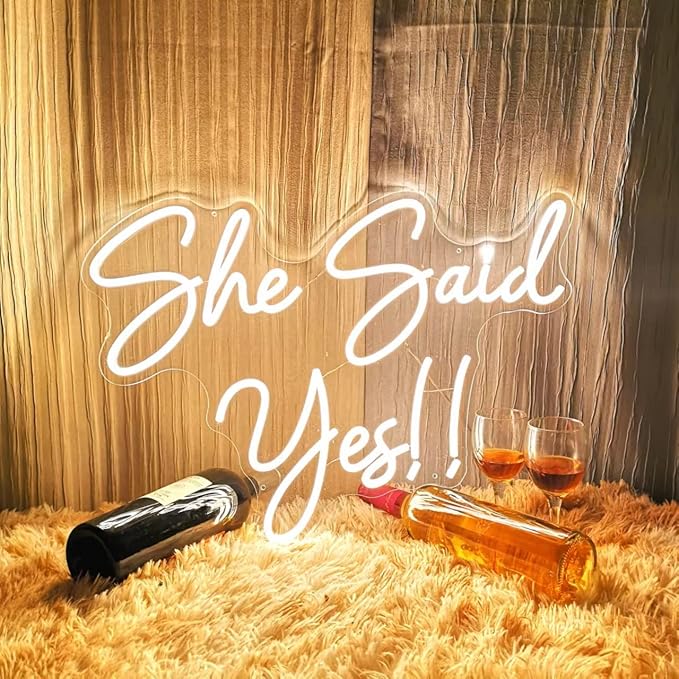 Large She Said Yes Neon Sign 23x16.3” Warm White for Wedding Proposal Party, Wall Décor, Flex Led Neon Light Signs for engagement party, Wedding Decoration, Romantic Neon Sign gift