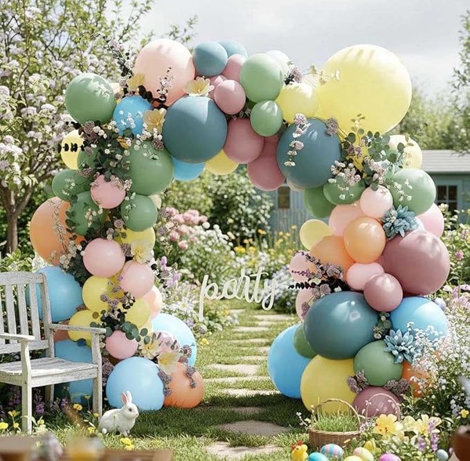 Pastel Balloon Arch Kit with Artificial Flowers, Double Stuffed Light Baby Pink Blue Yellow Green Peach Floral Balloon Garland for Wedding Baby Shower Birthday Fairy Bridal Shower Tea Party Decor