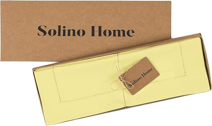 Solino Home Yellow Placemats Set of 4 - Cotton Linen Hemstitch Placemats 14 x 19 Inch for Spring, Easter