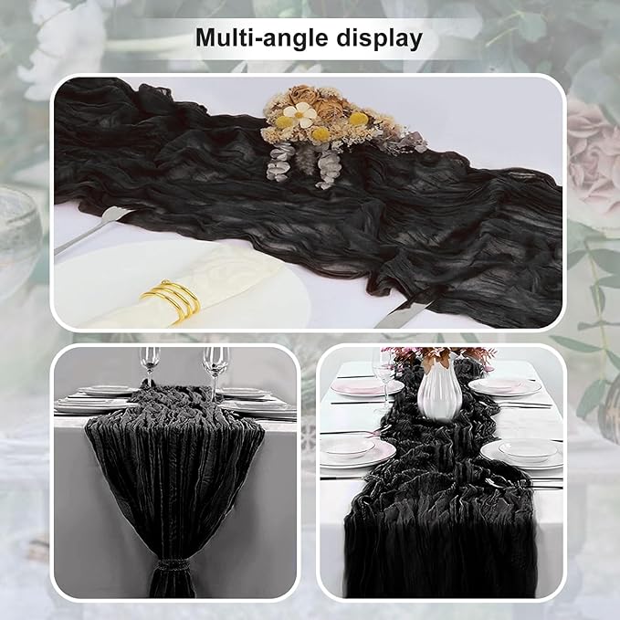 6 Pack Black Cheesecloth Table Runner 35x120 Inch 10Ft Rustic Gauze Cheese Cloth Halloween Table Runner Sheer Cheesecloth Table Runners for Wedding Party Bridal Shower Decoration