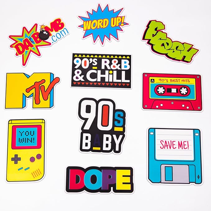 (90's Pack) Elevate Your Photo Booth Experience with Our Durable & Waterproof Pack of Signs-Perfect for Weddings, Birthdays, and Photo Booth Businesses - PVC Foamboard Photo Props