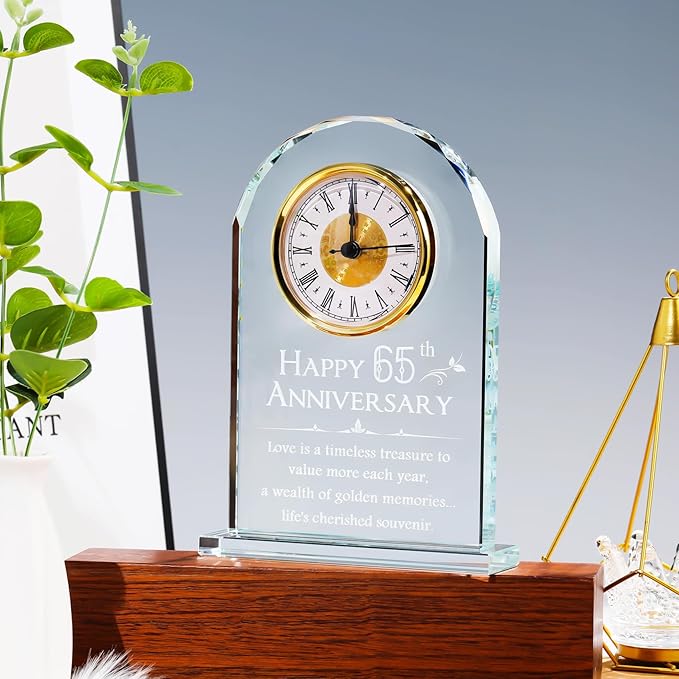 YWHL 65th Wedding Anniversary Quartz Clock Gifts for Parents Grandparents, 65 Years Anniversary Clock Keepsake for Couple, Happy 65th Anniversary Party Decoration (Battery not Included)