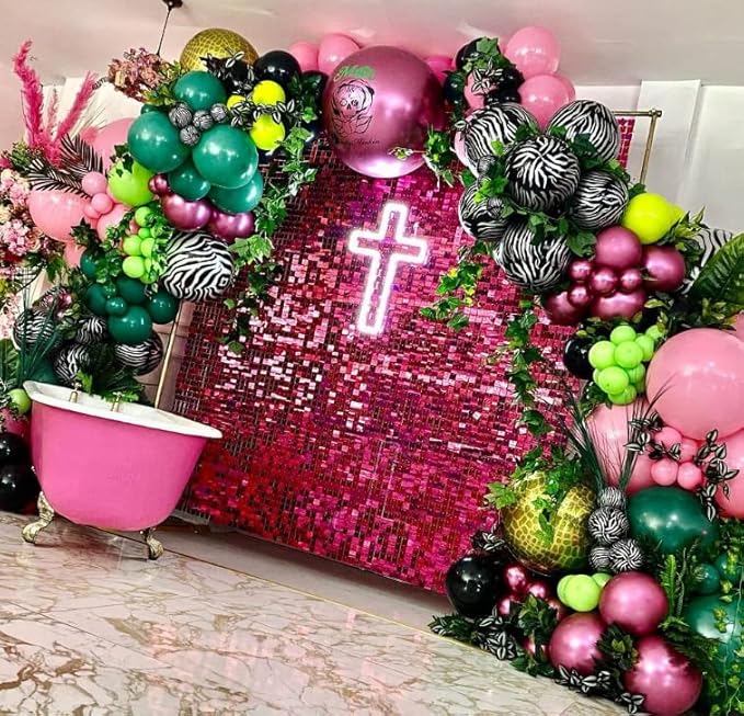 Shimmer Wall Backdrop - 24pcs Decorations Panel | Wedding, Birthday, Anniversary, Engagement & Bridal Shower Party Decor Panel (Hot Pink)