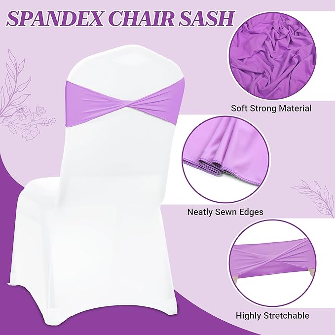 VDS Pack of 250 PCS | Light Purple | Spandex Chair Sashes Bows Without Buckle | Stretch Elastic Banquet Universal Folding Chair Band Tie with for Wedding Party Conference Celebration Event Decoration
