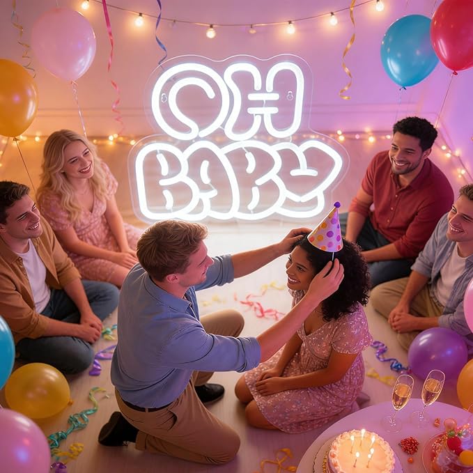 Oh Baby Neon Sign for Backdrop Wall Decor,OH Baby light up sign for Valentine’s Day, Nursery Wall Decor & Shower Backdrop for Arch Game Room Gift for Boy Girlfriend