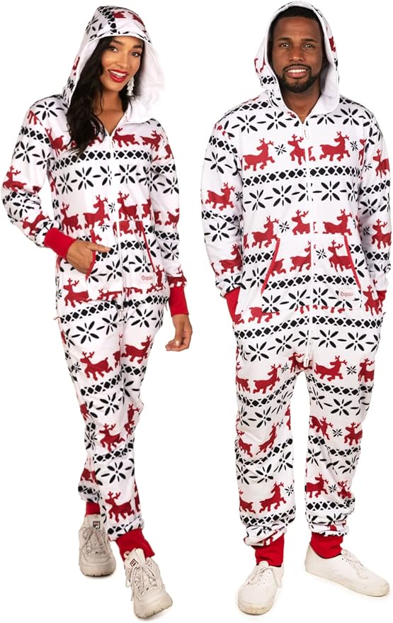 Tipsy Elves Christmas Onesies for Adults - Comfy Unisex Matching Holiday Jumpsuits with Convenient Pockets