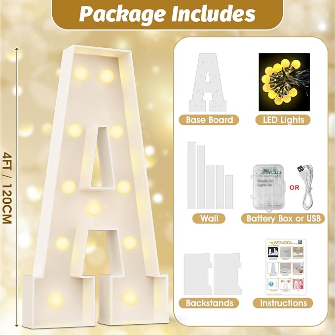 Ledido 4FT Marquee Light Up Letters I, Easy to Assemble Marquee Letters 4 Feet Tall for Indoor & Outdoor Events, Large Lighted Letter for Birthday Graduation Baby Shower Anniversary Party Decorations