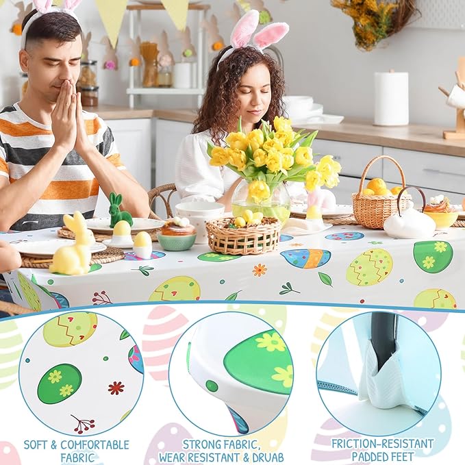 Oudain 2 Pcs Easter Stretch Table Cover 6 Feet Easter Spandex Table Clothes Egg Theme Party Decorations for Holiday Party Celebration Picnic Dinner Decor
