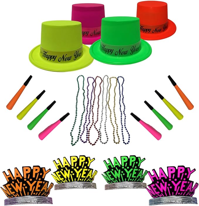 PMU New Year's Eve Party Supplies 2026 Neon Midnight Party Assortment Kit for 25 Persons - Outfits for Adults, Men and Women (25 psn/pkg) Pkg/1