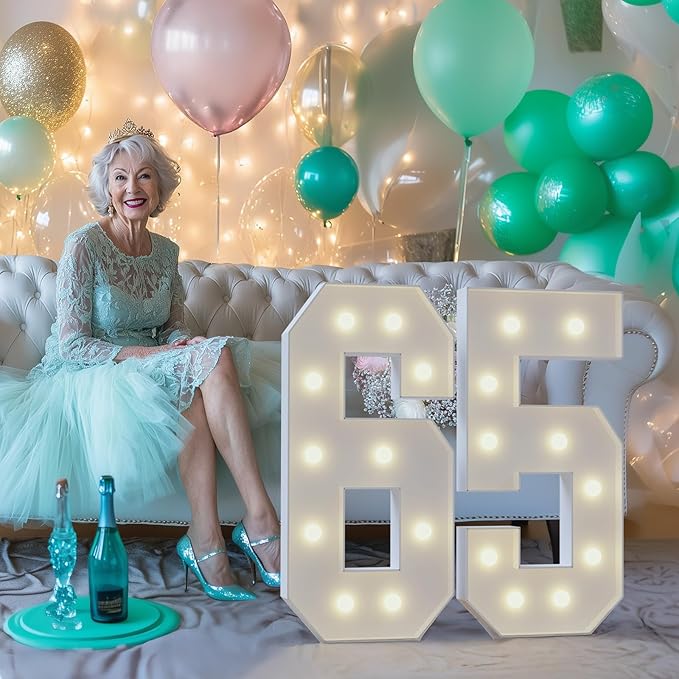 Marquee Numbers 65th-Birthday Large Decorations: 4ft Light Up Numbers 65 Birthday Sign for Boy Girl Sixty Five Year Old Anniversary Mosaic Party Decor Backdrop Big Foam Board Number 13