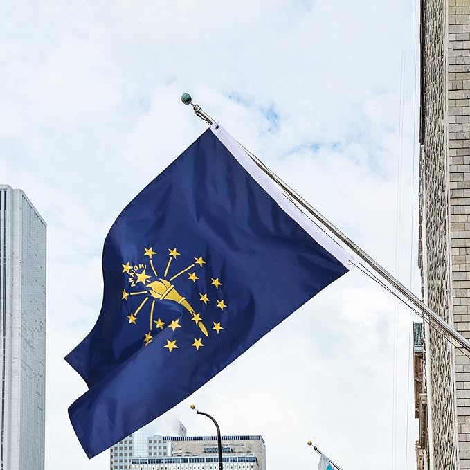 Indiana State Flag 6x10 Ft, Deluxe Full Embroidered Heavy Duty 100% Polyester Durable IN Outside Flags, Indoor/Outdoor, Sewn Stripes and Brass Grommets