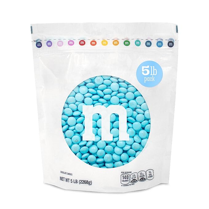 M&M’S WORLD Light Blue Milk Chocolate Candy, 5lbs of M&M'S in Resealable Pack for Candy Bars, Birthdays, Baby Showers, Gender Reveals, It's A Boy, Dessert Tables & DIY Party Favors