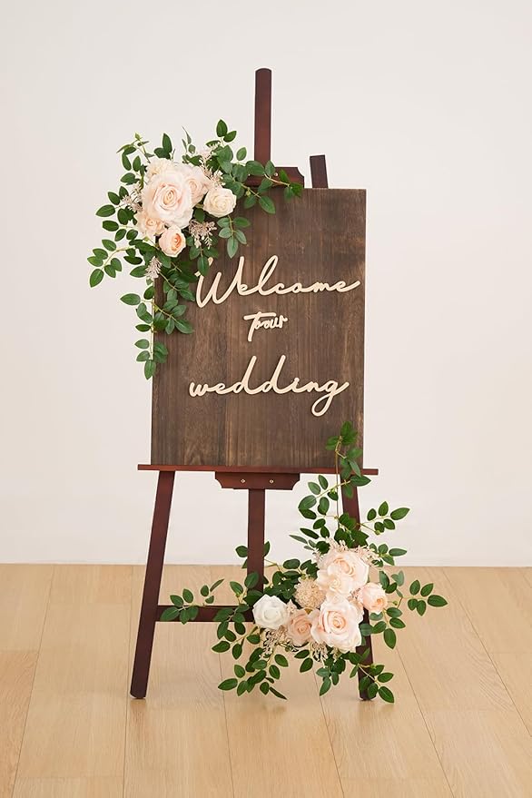 2pcs Babypink Deluxe Welcome Sign Artificial Flowers Wedding Backdrop Garland Hanging Floral Arrangements for Ceremony Reception Entryway Board Sweetheart Table