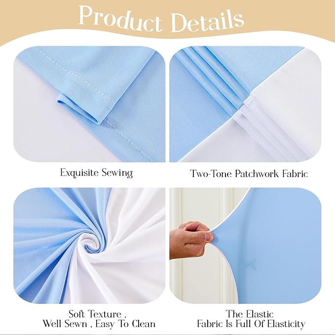 Arch Backdrop Cover Set of 3 - Spandex Arch Covers 7.2FT 6.6FT 6FT Stretchy Fabric Backdrop for Wedding Ceremony, Bridal Baby Shower, Birthday Party, Photo Booth Background Decor(Blue and White)