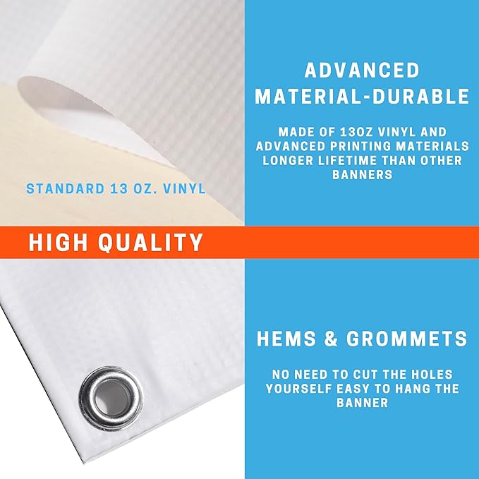 Custom 2'*20' Vinyl Banners and Signs, Large Personalized Backdrop for Business, Birthday, Parties, Back to School & Event Decoration, Indoor & Outdoor