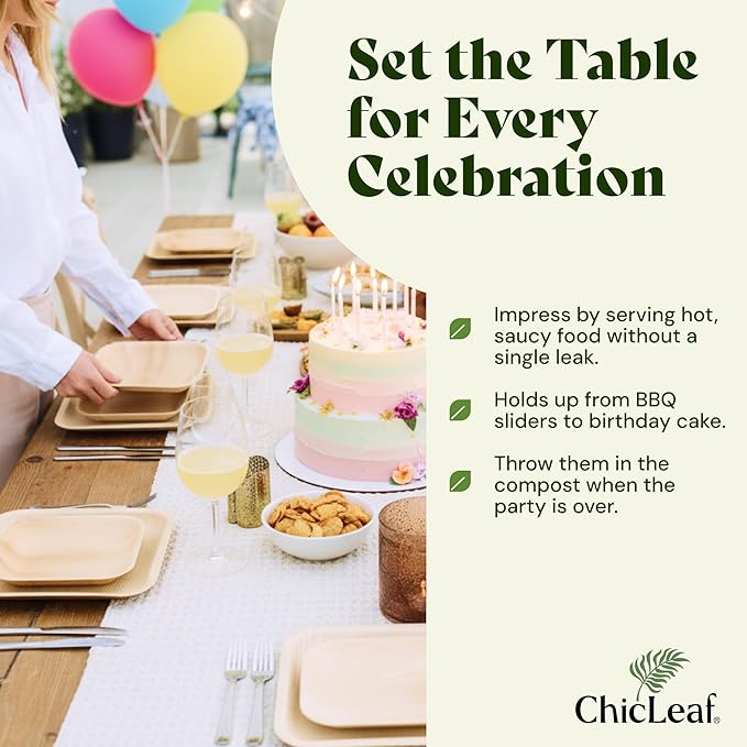 Chic Leaf Palm Leaf Plates - 6" Pack of 50 - Eco-Friendly Compostable Plate - Versatile Appetizer Dish Winter Cozy Dinner Family Meal, Romantic Date Night Essentials