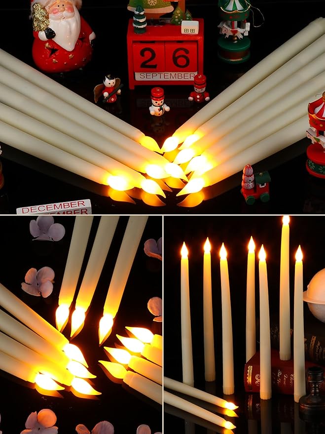 Retisee 30 Pcs 11 Inch Flameless Taper Candles LED Candles Bulk Battery Operated Taper Candle Flickering LED Candlesticks for Valentines Birthday Wedding Party Decor (Classic Style,Ivory)