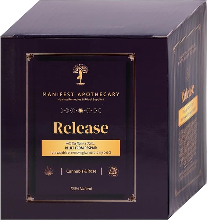 Release Aromatherapy Candle – Cannabis & Rose Scent with Amethyst Crystals – Hand-Poured Soy Candle for Stress Relief, Relaxation & Mindfulness by Manifest Apothecary-Purple (Release)