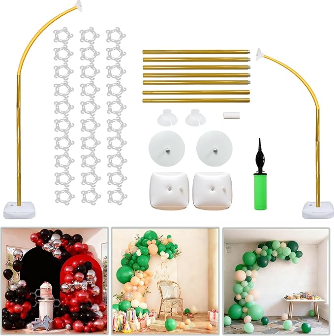Balloon Arch Stand Kit 9ft &5.6ft,Heavy Duty Base With Water Filling Bag Bendable Half Arch Balloon Arch for Birthdays Holiday Decorations And Other Indoor And Outdoor Parties No Balloons (gold)